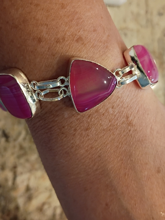 no brand Jewelry - Pink Agate Statement Bracelet Really Beautiful Patterns In Stones!